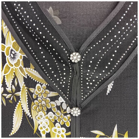 Design Works- Women's Top-Black, Green-White floral- PSMALL-Lined 3/4 Sleeve - Picture 4 of 14